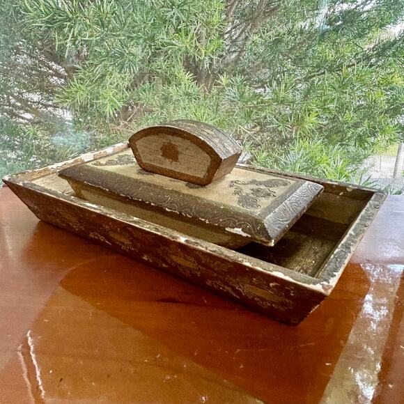 Vintage Florentine Gilt Rocking Blotter & Pen Tray – Italy - Picture 13 of 16